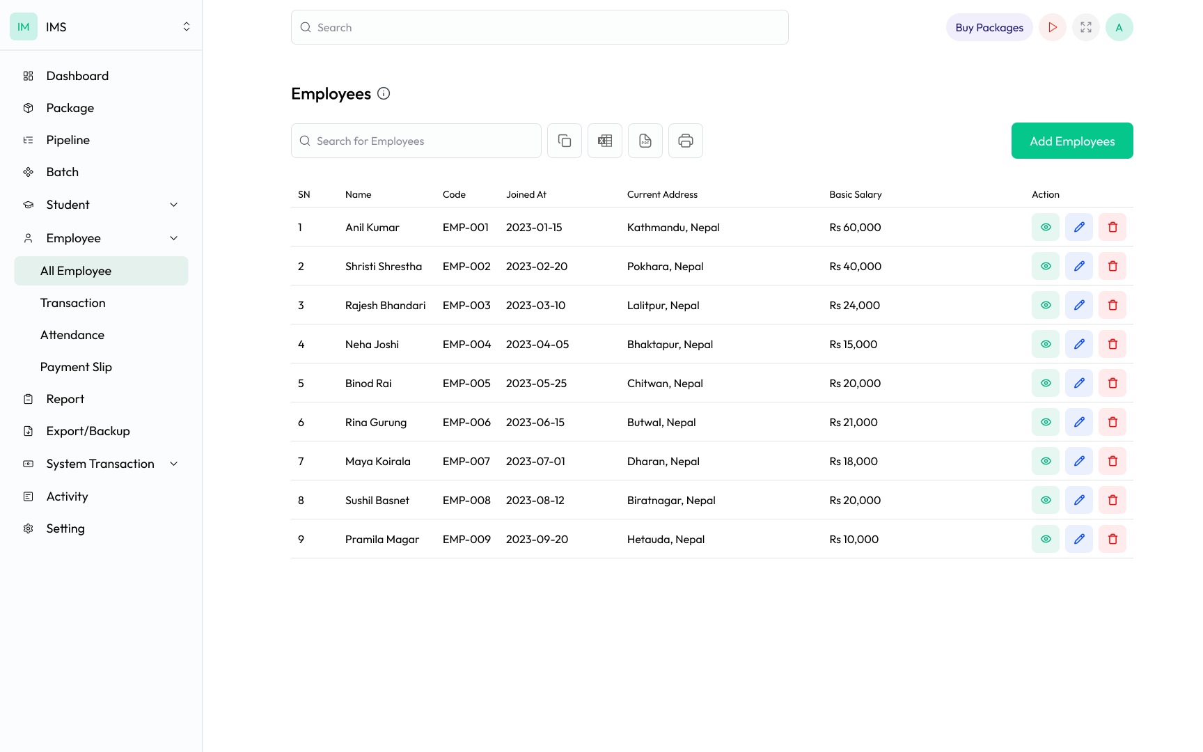 Employee management of Saralway 