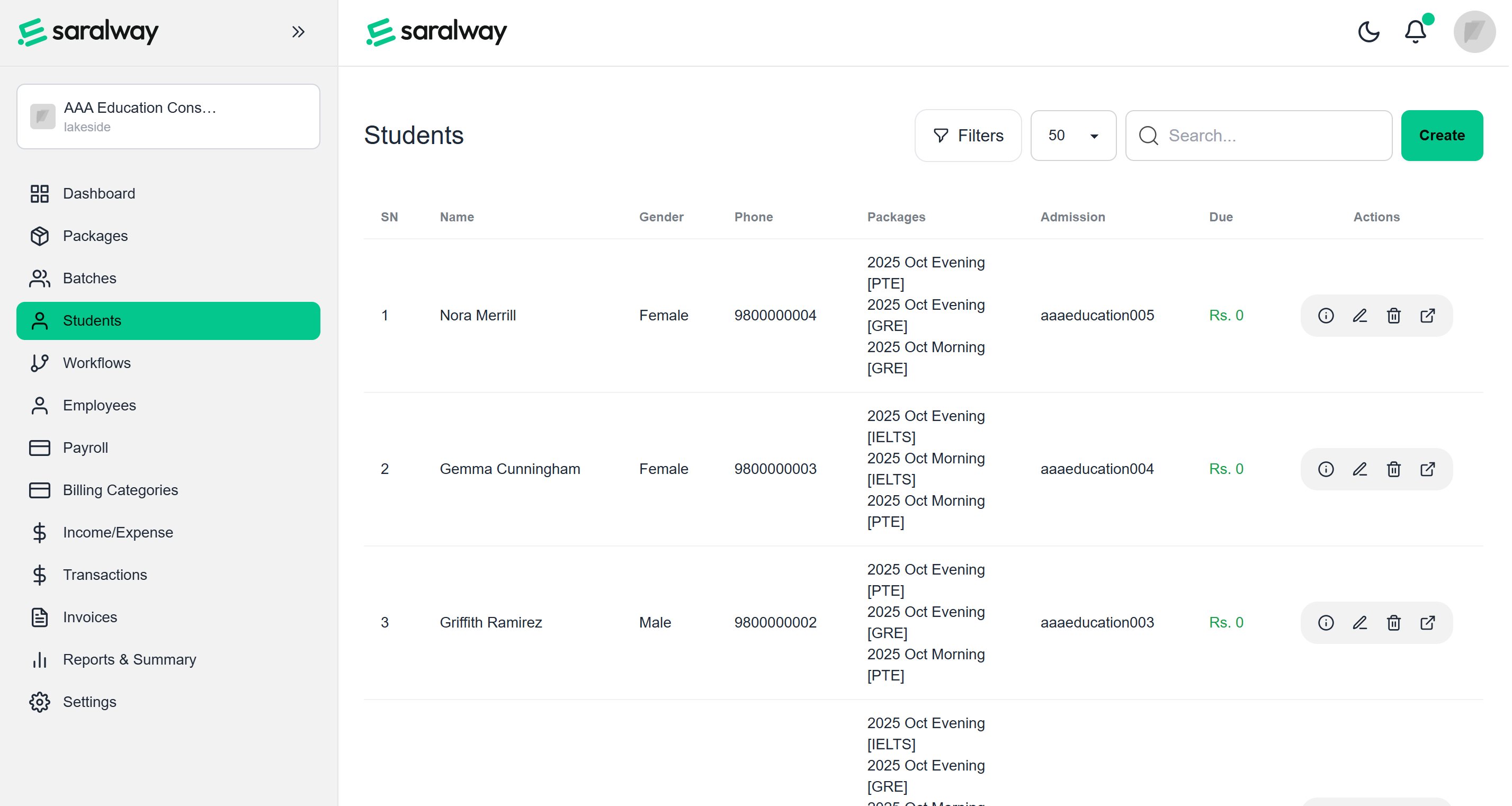 Student Management of Saralway 